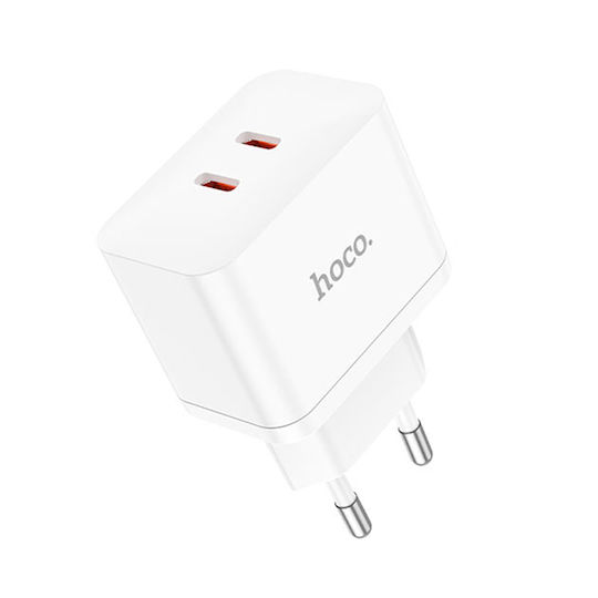 Hoco Charger with 2 USB-C Ports and Cable USB-C 35W Power Delivery Whites (N29 Triumph)
