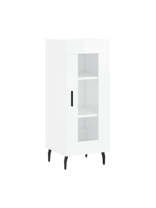 Floor-standing Living Room Display Cabinet made of Wood & Metal with Glass White 34.5x34x90cm