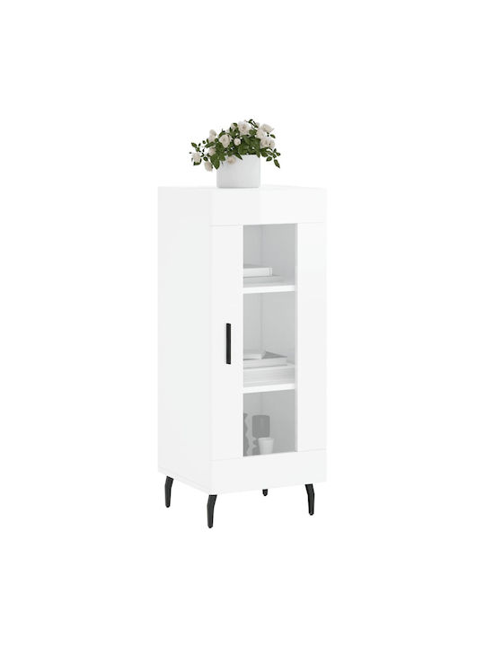 Floor-standing Living Room Display Cabinet made of Wood & Metal with Glass White 34.5x34x90cm