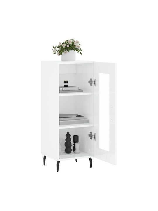 Floor-standing Living Room Display Cabinet made of Wood & Metal with Glass White 34.5x34x90cm