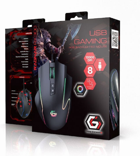 Gembird MUSG-RAGNAR-RX300 RGB Gaming Ποντίκι 12000 DPI Μαύρο