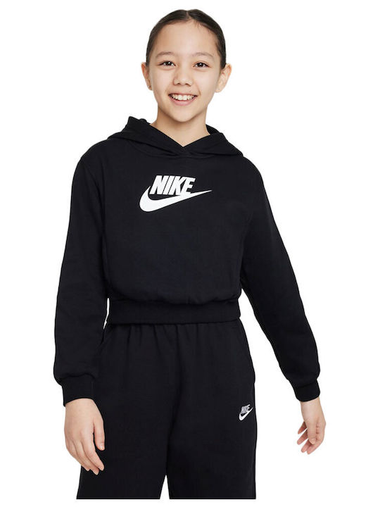 Fleece Kids Sweatshirt with Hood Black Sportswear Club