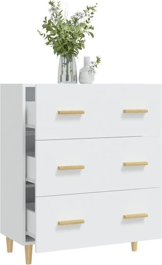 Wooden Chest of Drawers with 3 Drawers White 70x34x90cm