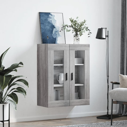 Wand Wohnzimmer Vitrine aus Spanplatte mit Glas Gray 69.5x34x90cm