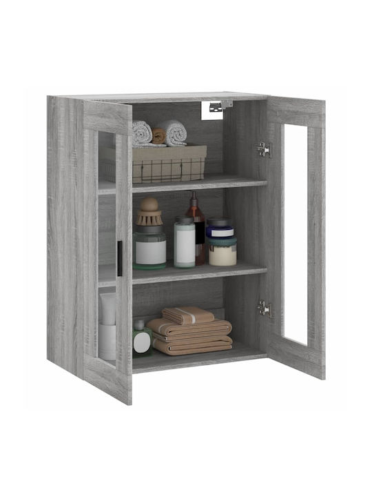 Wand Wohnzimmer Vitrine aus Spanplatte mit Glas Gray 69.5x34x90cm
