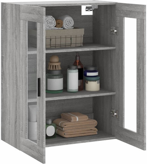 Wand Wohnzimmer Vitrine aus Spanplatte mit Glas Gray 69.5x34x90cm