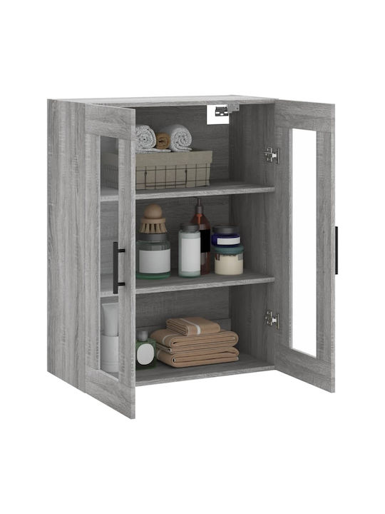 Wand Wohnzimmer Vitrine aus Spanplatte mit Glas Gray 69.5x34x90cm