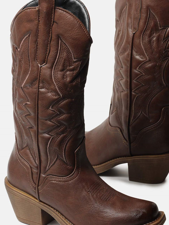 InShoes Cowboy Boots with Zipper Brown