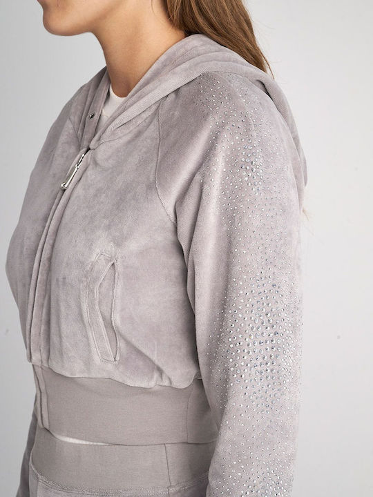 SugarFree Short Women's Cardigan with Zipper Gray