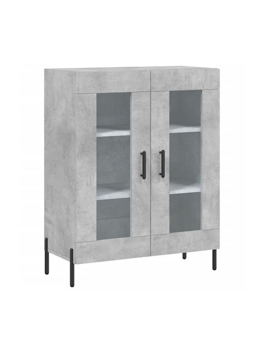 Wall Living Room Display Cabinet made of Wood & Metal with Glass Gray 69.5x34x90cm
