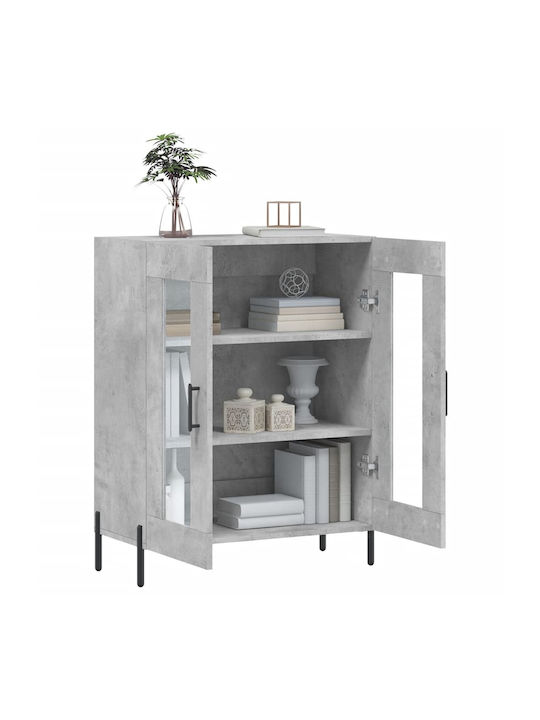 Wall Living Room Display Cabinet made of Wood & Metal with Glass Gray 69.5x34x90cm