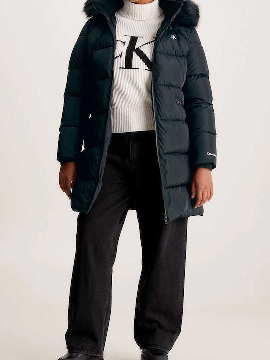 Women's Long Puffer Jacket for Winter with Hood Black