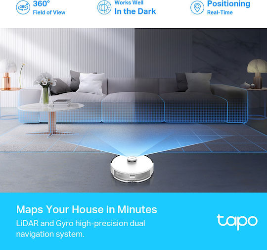 TP-LINK Tapo RV30 Aspirator Robot pentru Aspirare & Spălare cu Cartografiere și Wi-Fi Albă