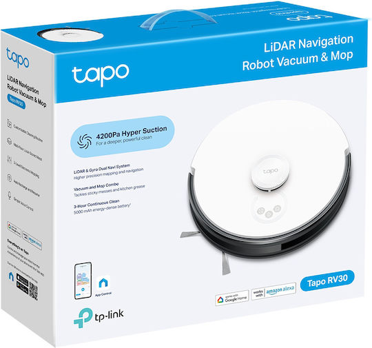 TP-LINK Tapo RV30 Aspirator Robot pentru Aspirare & Spălare cu Cartografiere și Wi-Fi Albă