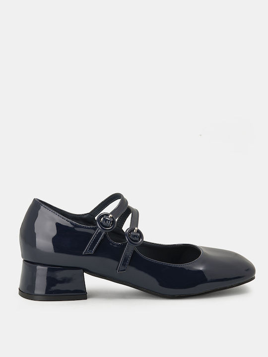 Bozikis Patent Leather Blue Low Heels with Strap