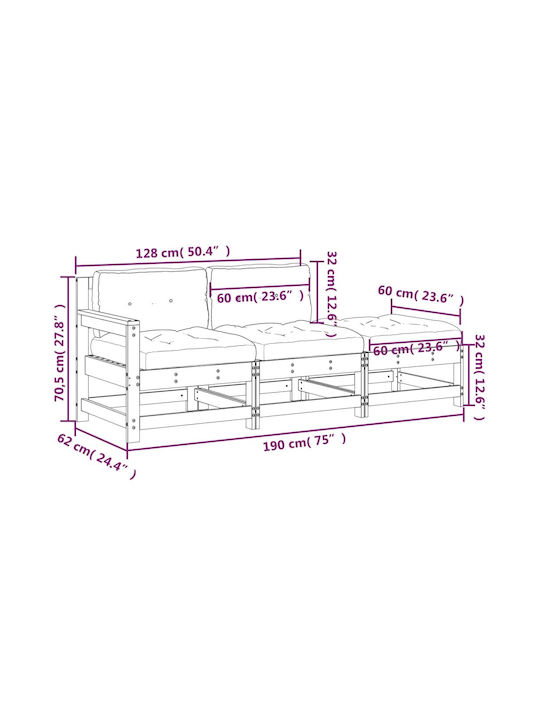 Outdoor-Sofa & Bank aus Holz mit Kissen 62x62x70.5cm