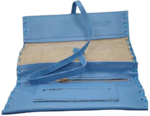 Tabaktasche aus Künstliches Leder Hellblau Handgefertigt mit Kordel