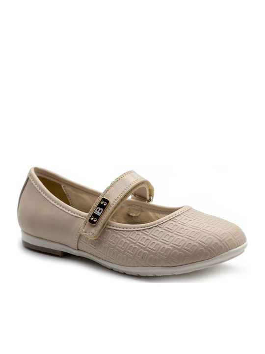 Kids Anatomic Leather Ballerinas with Hoop & Loop Closure Gold