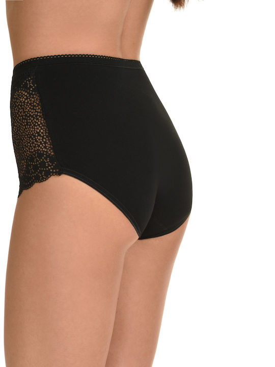 Miss Rosy Cotton High-waisted Women's Slip with Lace Black