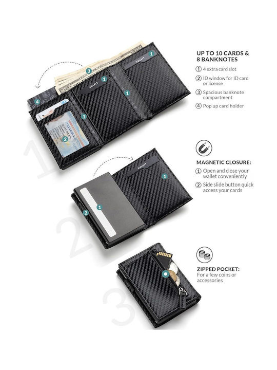 VULKIT VC302 Carbon Fiber Ανδρικό Πορτοφόλι Καρτών RFID Card holder για κέρματα και χαρτονομίσματα με Μηχανισμό Slide Οικολογικό δέρμα PU
