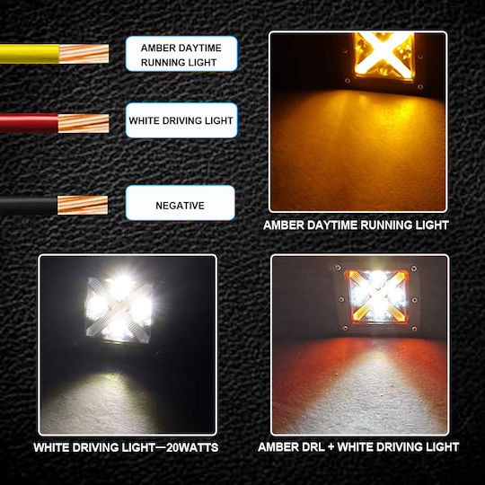 Τετράγωνος Προβολέας Αυτοκινήτου LED Kia Mini 12 - 30V 20W 7.5cm με Λευκό Φωτισμό 1τμχ