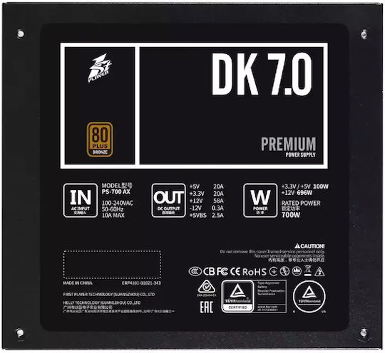1STPLAYER 700W Μαύρο Τροφοδοτικό Υπολογιστή Full Wired 80 Plus Bronze