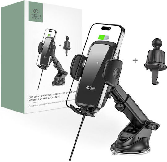 Tech-Protect Cm15w-v1 Βάση Κινητού Αυτοκινήτου με Ρυθμιζόμενα Άγκιστρα Μαύρη