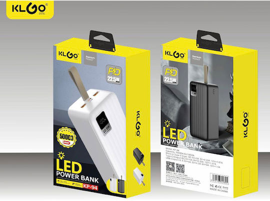 KLGO KP-94 Power Bank 50000mAh 22.5W με 2 Θύρες USB-A Λευκό