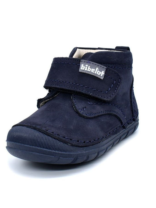 Anatomical Leather Kids Boots with Velcro Navy Blue