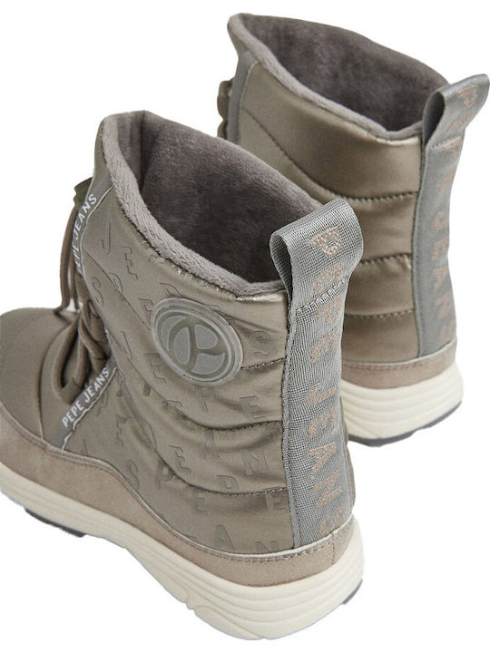 Kinderstiefel Schnee mit Schnürsenkeln Silber