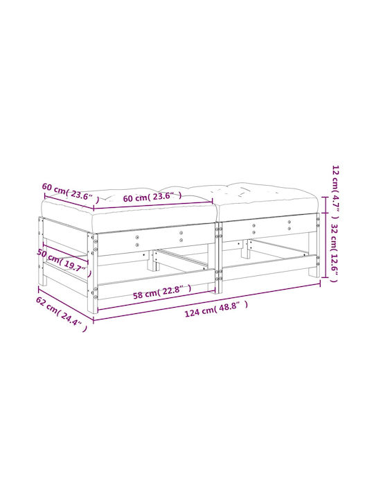 Hölzernes Gartenhocker Würfel Für Außenbereich Mit Kissen Weiß 2Stücke 62x62x32cm