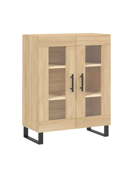 Floor-standing Living Room Display Cabinet made of Wood & Metal with Glass Brown 69.5x34x90cm