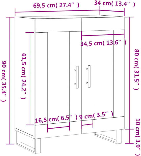 Living Room Display Cabinet from Wood and Metal with Brown Glass 69.5x34x90cm