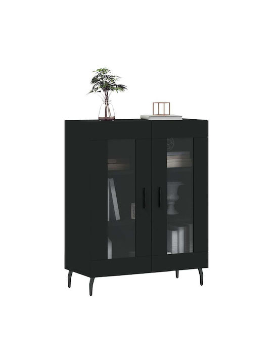 Bodenstehend Wohnzimmer Vitrine aus Holz & Metall mit Glas Schwarz 69.5x34x90cm
