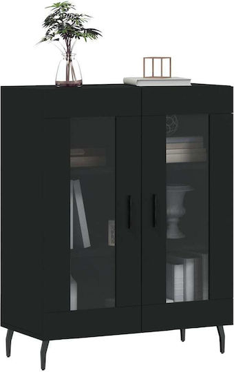 De podea Vitrină de living din Metal cu Sticlă Negru 69.5x34x90cm