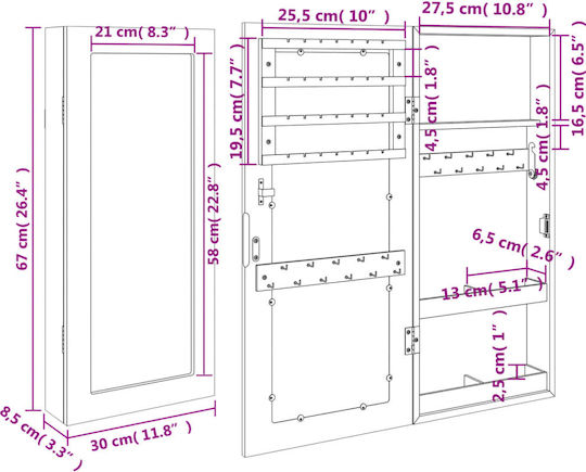 vidaXL Wall Mirror with White Wooden Frame 67x30cm 1pcs