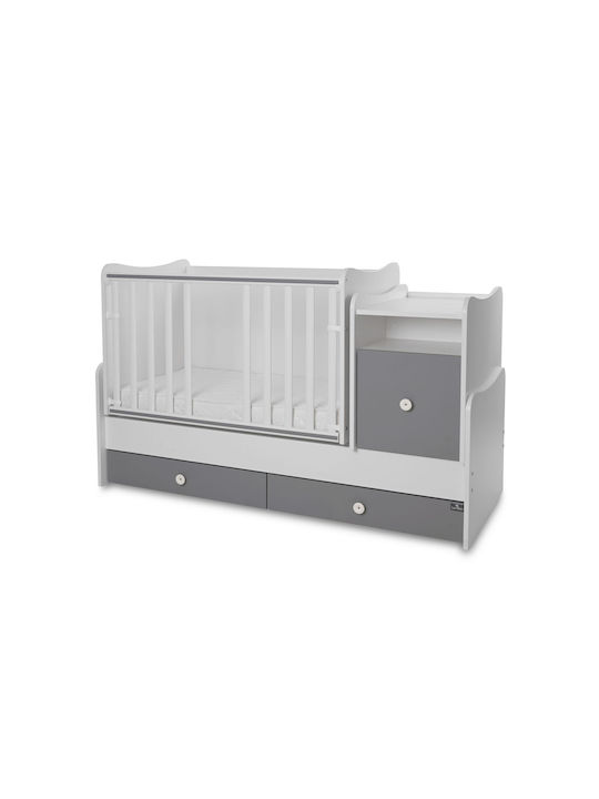 Lorelli Polymorphe Babybett Trend Plus Weiß/Stone Grey mit Matratze & Schublade