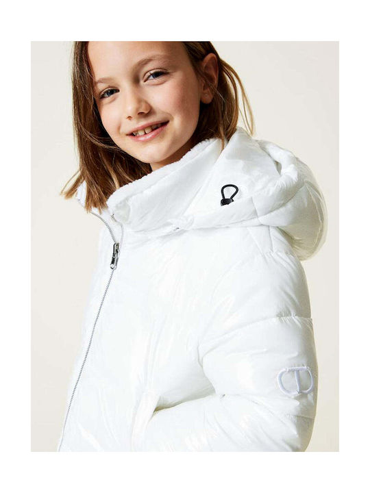 Twinset Kinderjacke Kurz mit Kapuze Weiß 222GJ211E