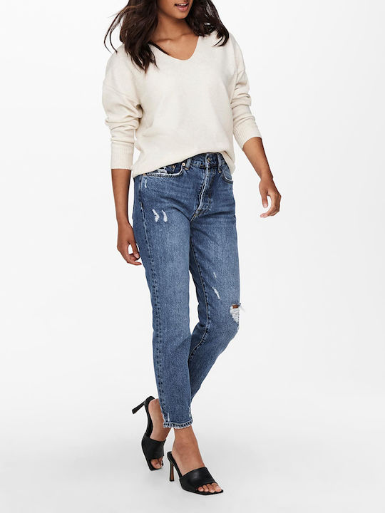 Life Damen Langarm Pullover mit V-Ausschnitt Ecru
