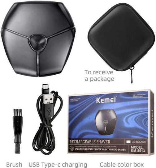 Kemei KM-8514 Περιστρεφόμενη Ξυριστική Μηχανή Προσώπου Επαναφορτιζόμενη