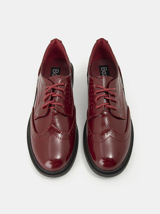 Bozikis Women's Patent Leather Oxford Shoes Burgundy