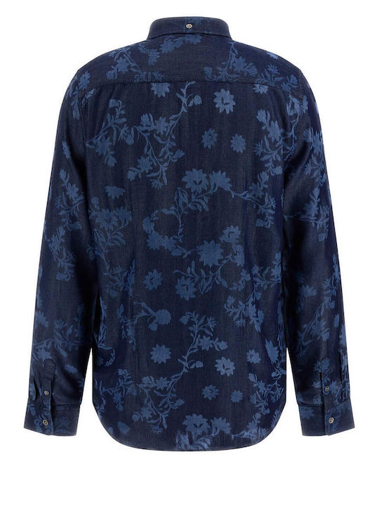 Guess Men's Shirt Long Sleeve Floral Blue