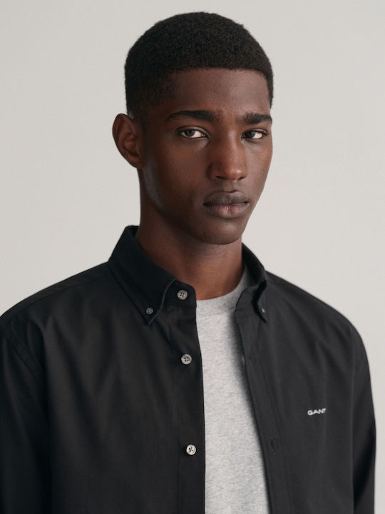 Long Sleeve Cotton Shirt in Regular Fit Black