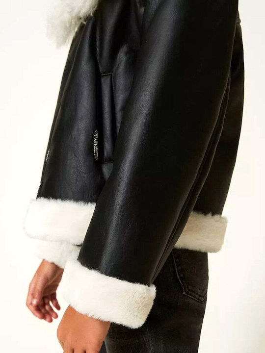 Kids Coat Short with Lining Hooded Black