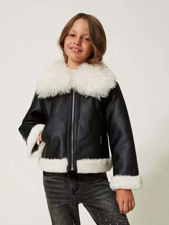 Kids Coat Short with Lining Hooded Black