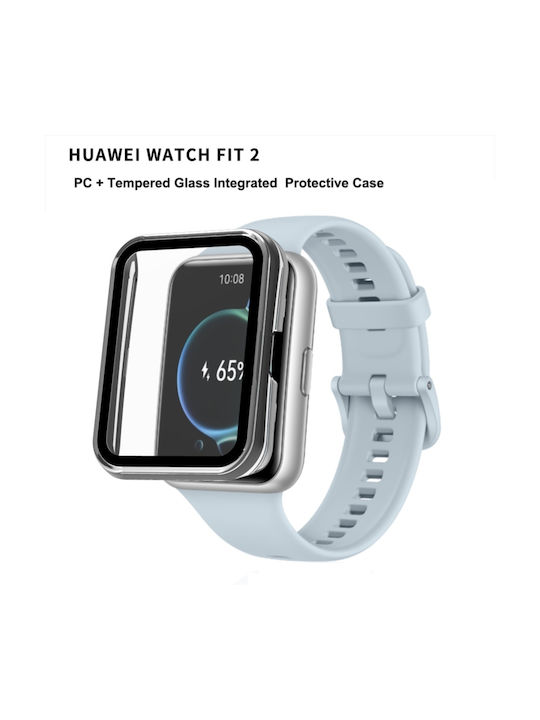 2 Pc+ Silicone Case with Glass in Transparent color for Huawei Watch Fit 2 / Fit 2 Active