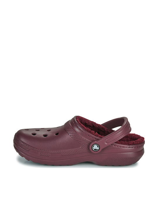 Crocs Crocs Classic Fuzz Lined Women's Clogs with Burgundy Fur