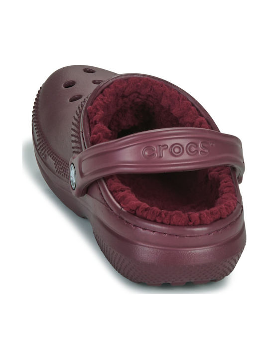 Crocs Crocs Classic Fuzz Lined Women's Clogs with Burgundy Fur