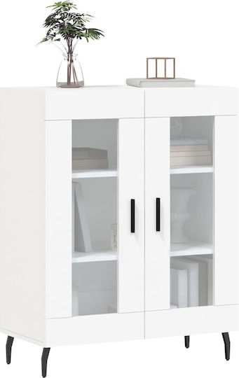 Living Room Display Cabinet Made of Particle Board with Windowed White 69.5x34x90cm