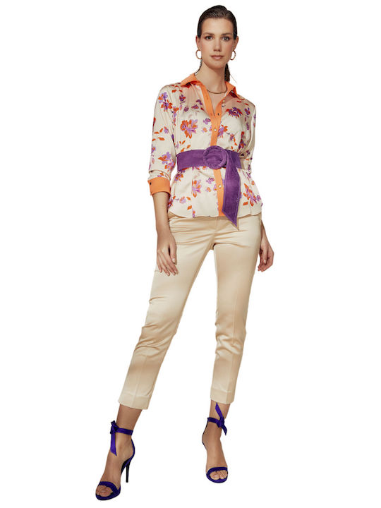 Figaro Women's Satin Floral Long Sleeve Shirt